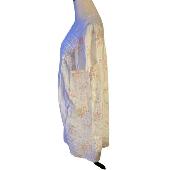 VTG Character Button Front Floral Roses Print Lace Eyelet Cotton House Coat Sz S - Picture 4 of 11